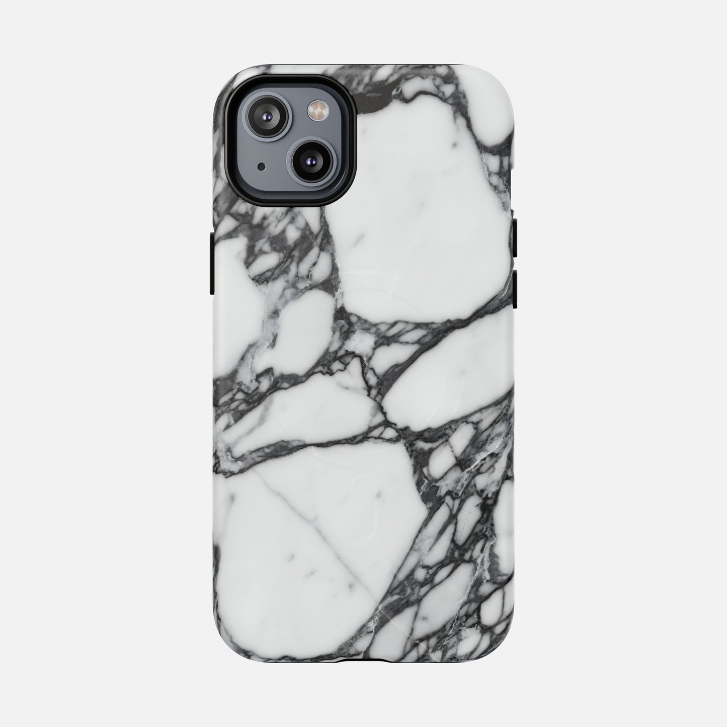 Marble pattern phone case with black and white veining, modern protective cover.