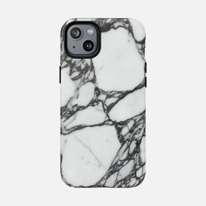 Marble pattern phone case with black and white veining, modern protective cover.