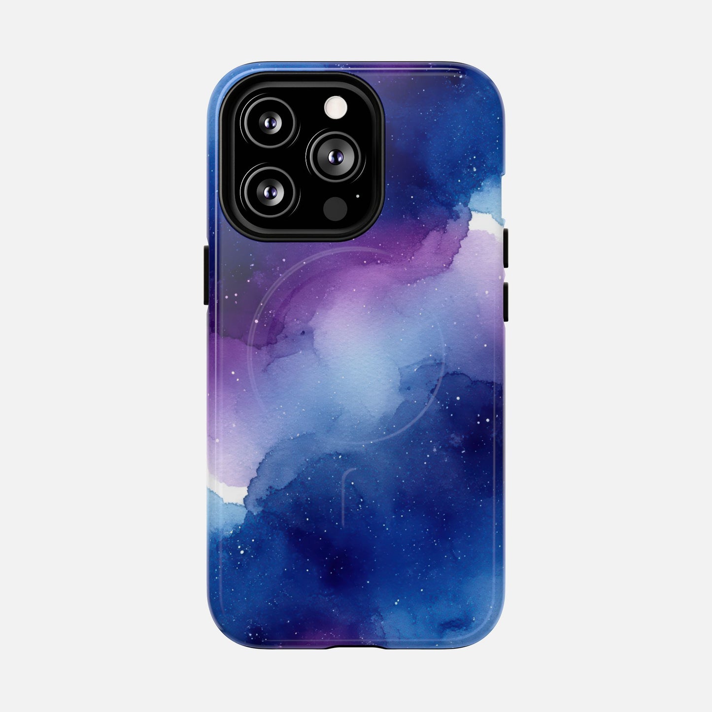 Galaxy Watercolor Tough Magnetic Phone Case — Blue Purple Nebula MagSafe Cover iPhone 13 Pro Glossy Phone Case