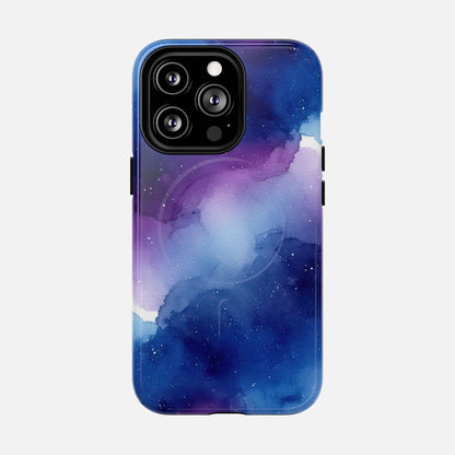 Galaxy Watercolor Tough Magnetic Phone Case — Blue Purple Nebula MagSafe Cover iPhone 13 Pro Glossy Phone Case