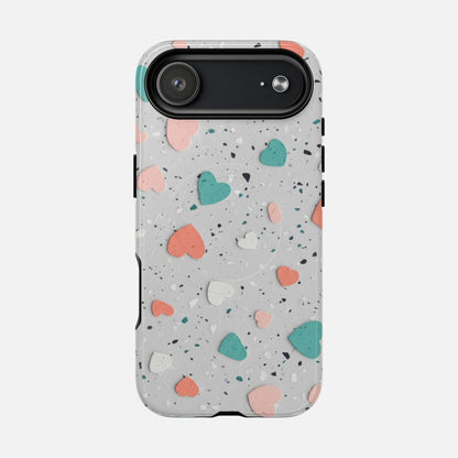 Heart Confetti Tough Magnetic Phone Case — Colorful Terrazzo Love Design iPhone 17 Air Glossy Phone Case