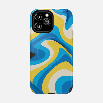Blue & Yellow Abstract Swirl iPhone Case — Tough Magnetic | MagSafe Compatible