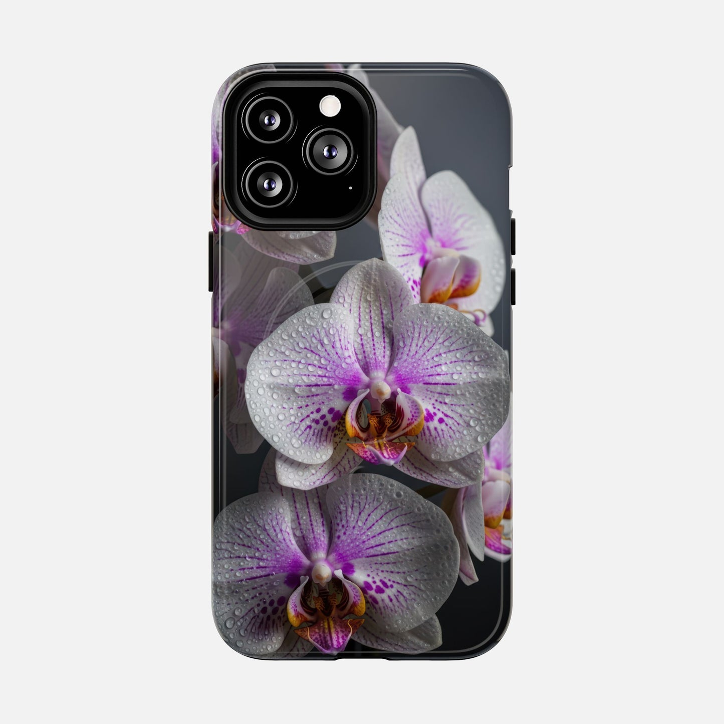 Orchid Bloom Tough Magnetic Phone Case — Waterdrop Floral Protection iPhone 13 Pro Max Glossy Phone Case