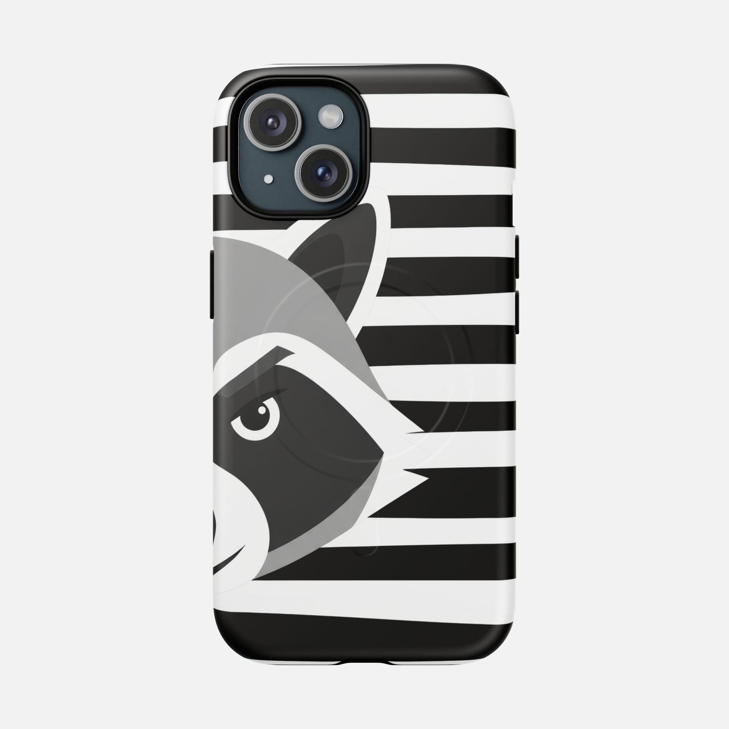 Raccoon Stripe Tough Magnetic Phone Case — Black & White Animal Design iPhone 15 Matte Phone Case