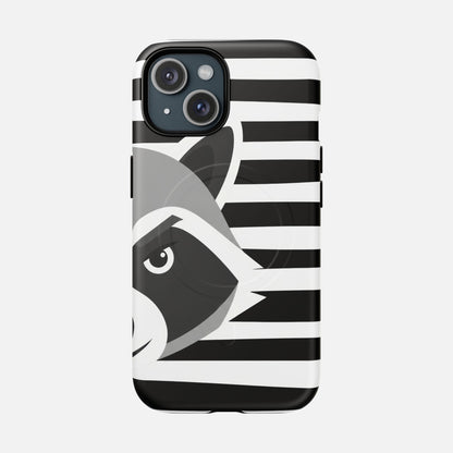 Raccoon Stripe Tough Magnetic Phone Case — Black & White Animal Design iPhone 15 Matte Phone Case