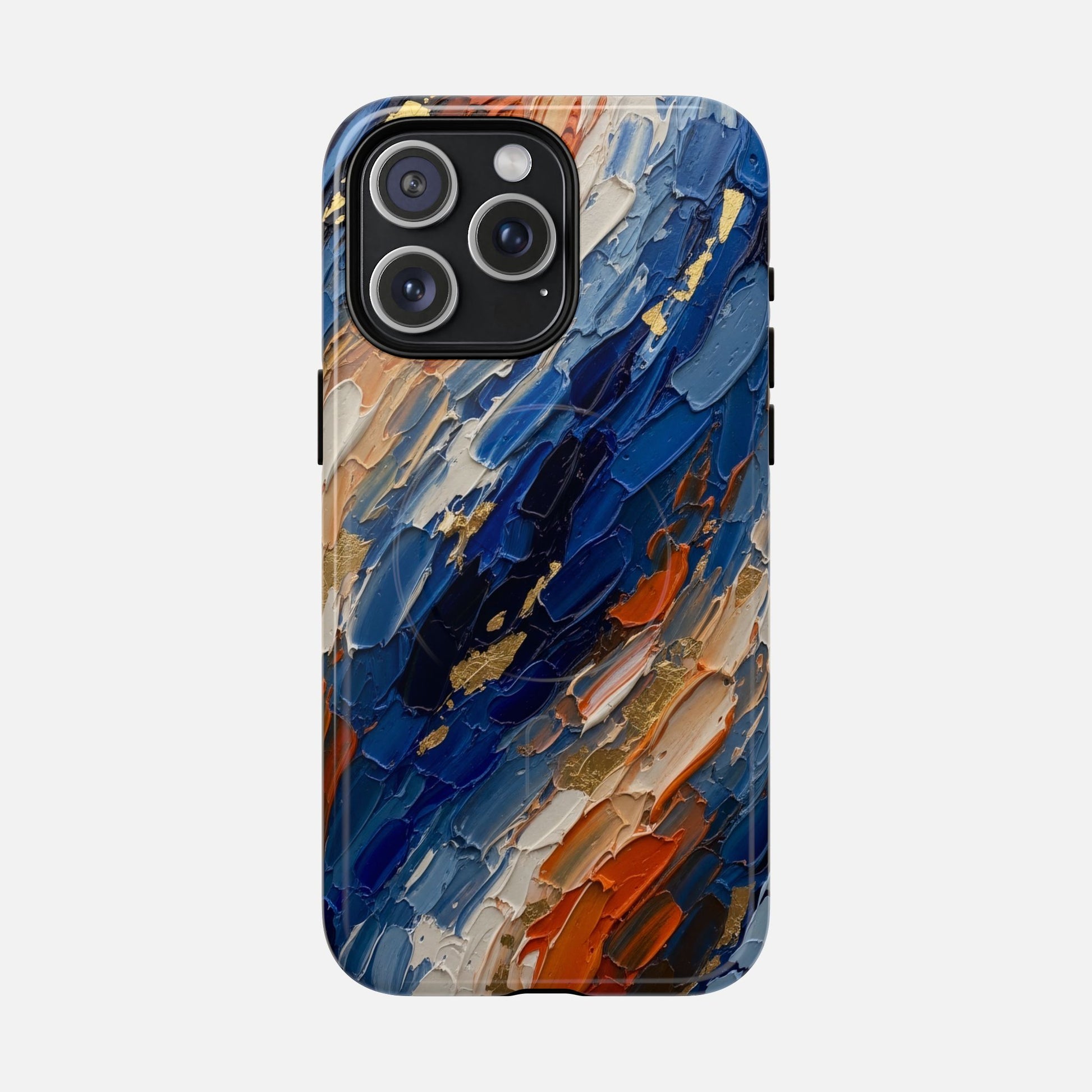 Magnetic Phone Case — Abstract Blue & Orange Paint Texture iPhone 15 Pro Max Glossy Phone Case