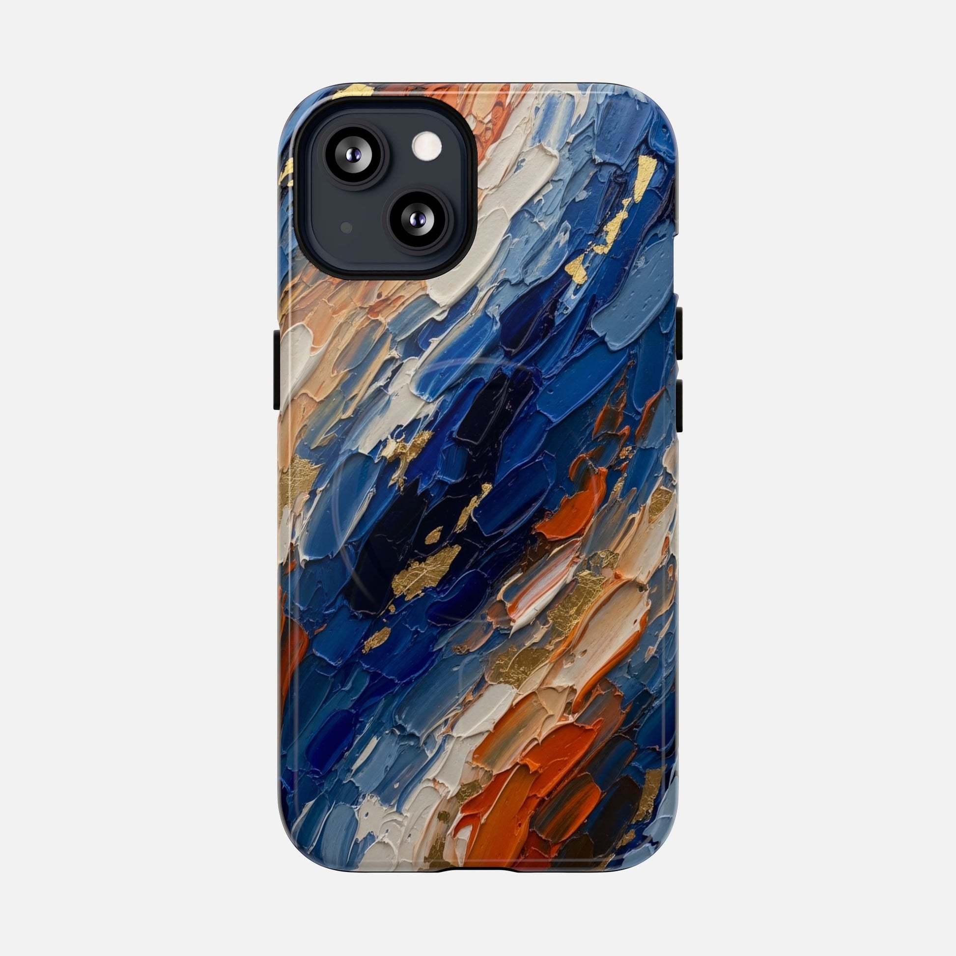 Magnetic Phone Case — Abstract Blue & Orange Paint Texture iPhone 13 Glossy Phone Case