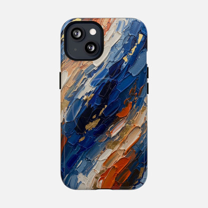 Magnetic Phone Case — Abstract Blue & Orange Paint Texture iPhone 13 Glossy Phone Case