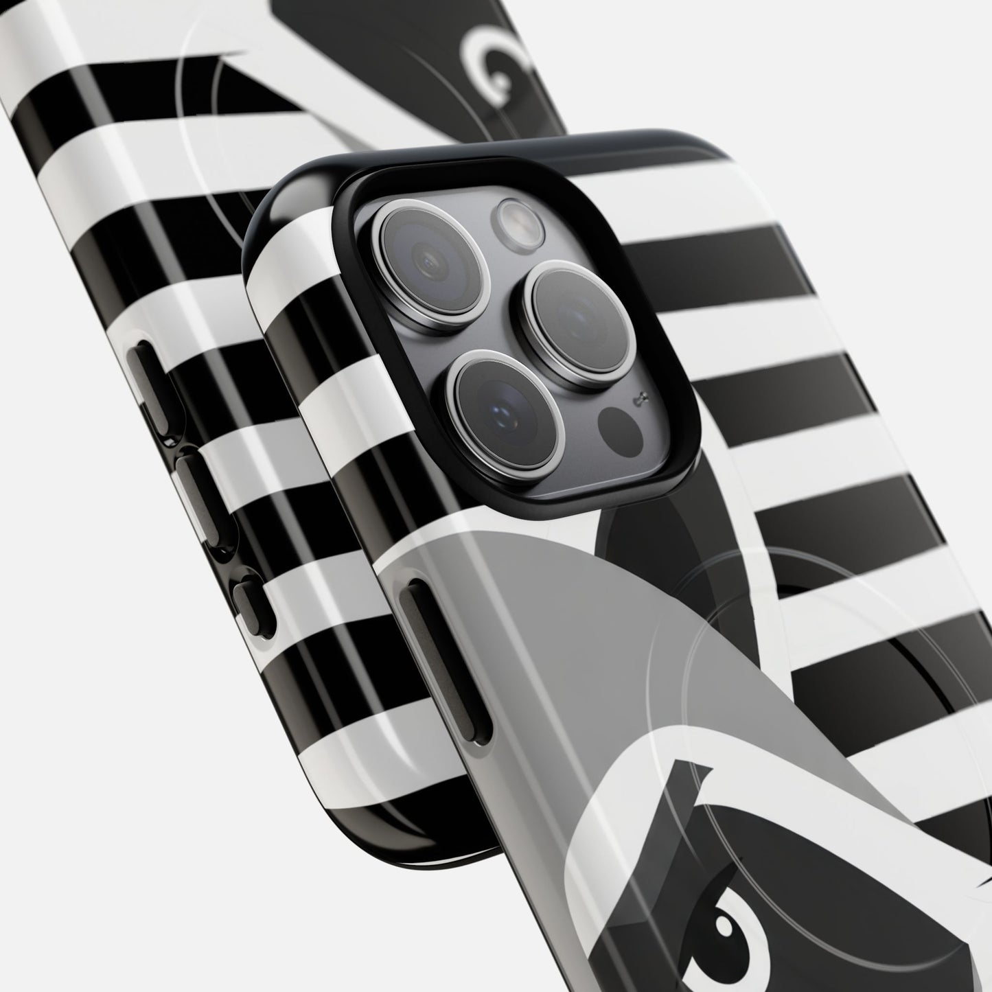 Raccoon Stripe Black & White Animal Design iPhone Case — Tough Magnetic | MagSafe Compatible