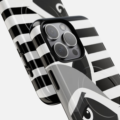 Raccoon Stripe Black & White Animal Design iPhone Case — Tough Magnetic | MagSafe Compatible