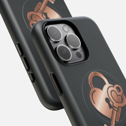 Rose Gold Lock & Key Design iPhone Case — Tough Magnetic | MagSafe Compatible