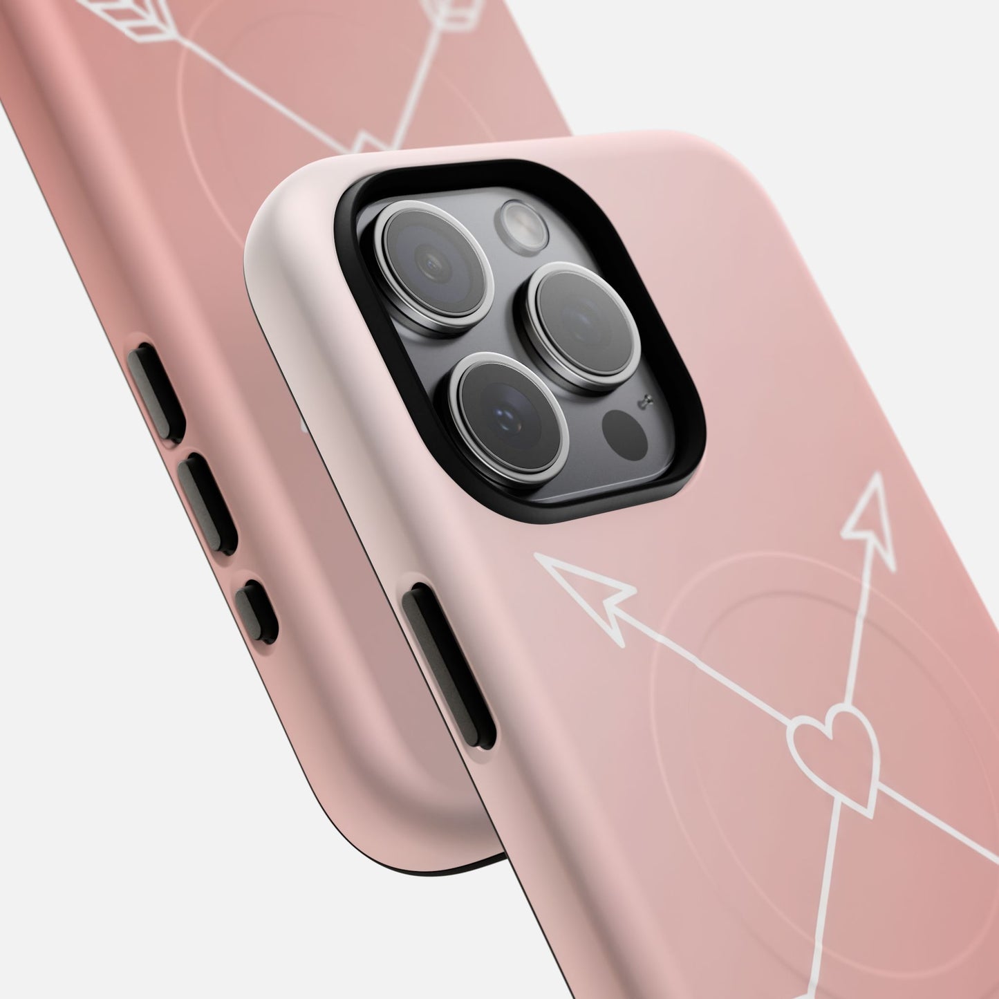 Rose Gold & Heart & Crossed Arrows Design iPhone Case — Tough Magnetic | MagSafe Compatible