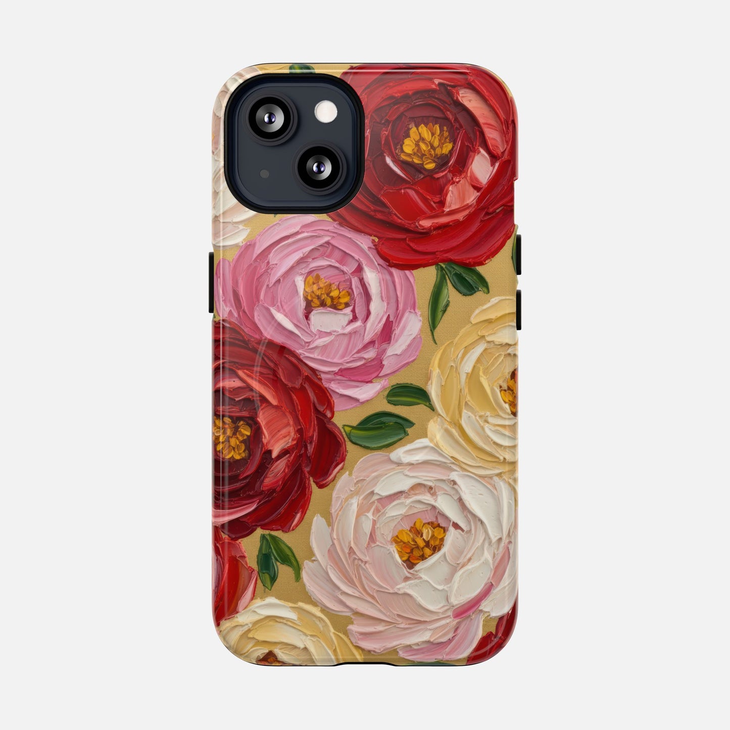 Floral Camellia Tough Magnetic Phone Case — Protective Magnetic iPhone Cover with Rose & Blush Blooms iPhone 13 Glossy Phone Case