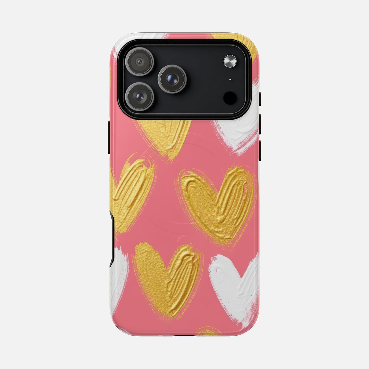 Phone Case — Pink Gold & White Heart Tough Magnetic Case iPhone 17 Pro Max Glossy Phone Case
