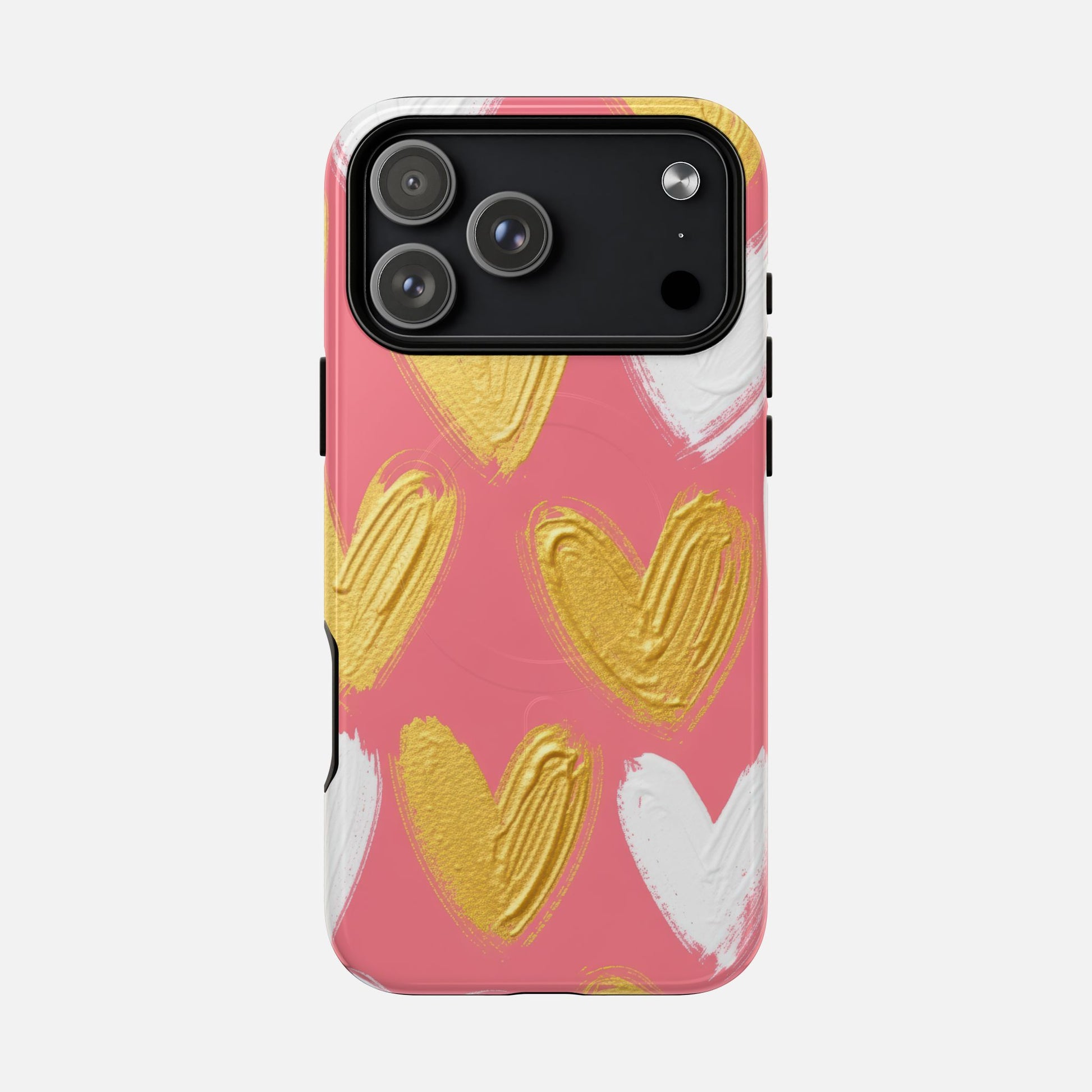 Phone Case — Pink Gold & White Heart Tough Magnetic Case iPhone 17 Pro Max Glossy Phone Case