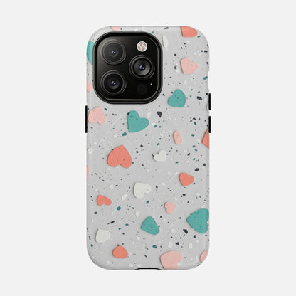 Heart Confetti Tough Magnetic Phone Case — Colorful Terrazzo Love Design iPhone 14 Pro Matte Phone Case