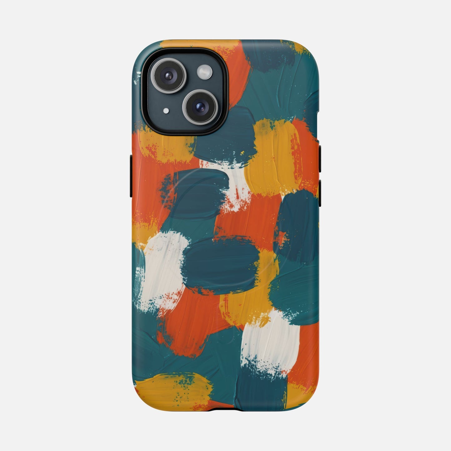 Abstract Brushstroke Tough Magnetic Phone Case — Colorful Teal, Orange & Mustard Protection iPhone 15 Matte Phone Case