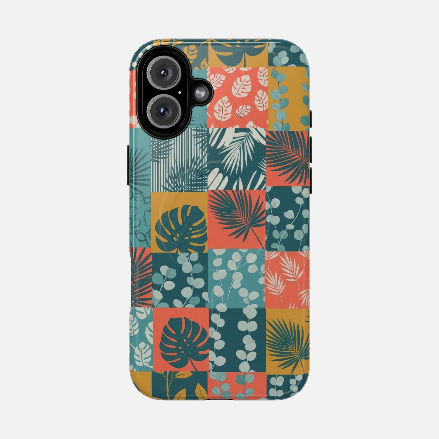 Tropical Patchwork Tough Magnetic Phone Case iPhone 16 Plus Glossy Phone Case