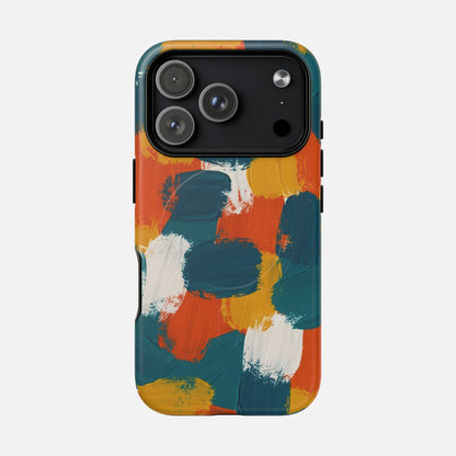 Abstract Brushstroke Colorful Teal, Orange & Mustard iPhone Case — Tough Magnetic | MagSafe Compatible