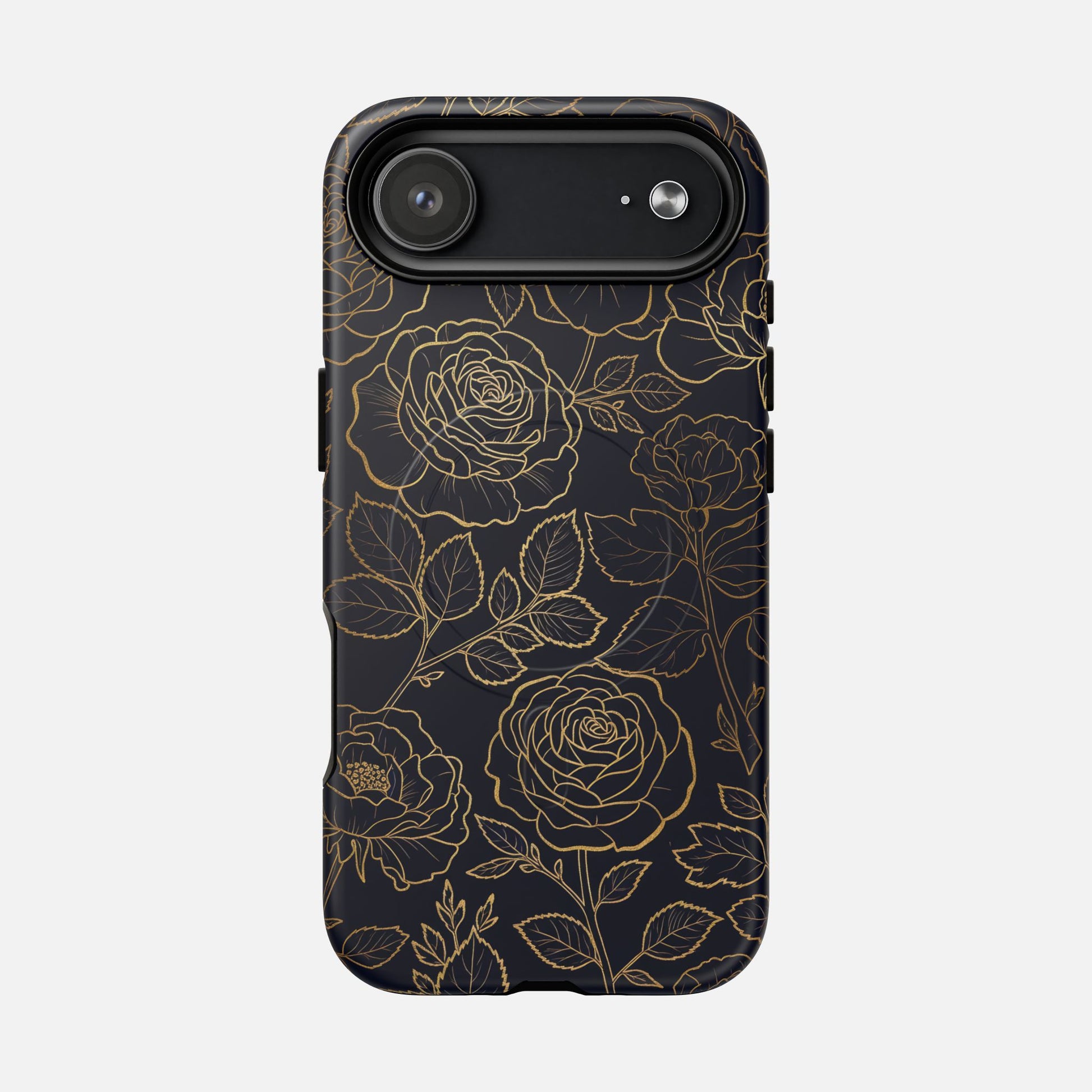 Floral Gold Outline Tough Magnetic Case — Elegant Black Rose Phone Cover iPhone 17 Air Matte Phone Case