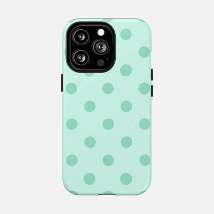 Mint Polka Dot iPhone Case — Tough Magnetic | MagSafe Compatible