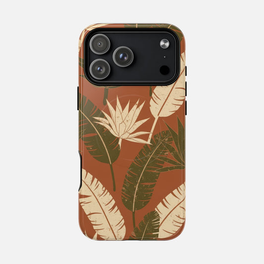 Tropical Leaf Tough Magnetic Phone Case — Rust Botanical Protection iPhone 17 Pro Max Glossy Phone Case