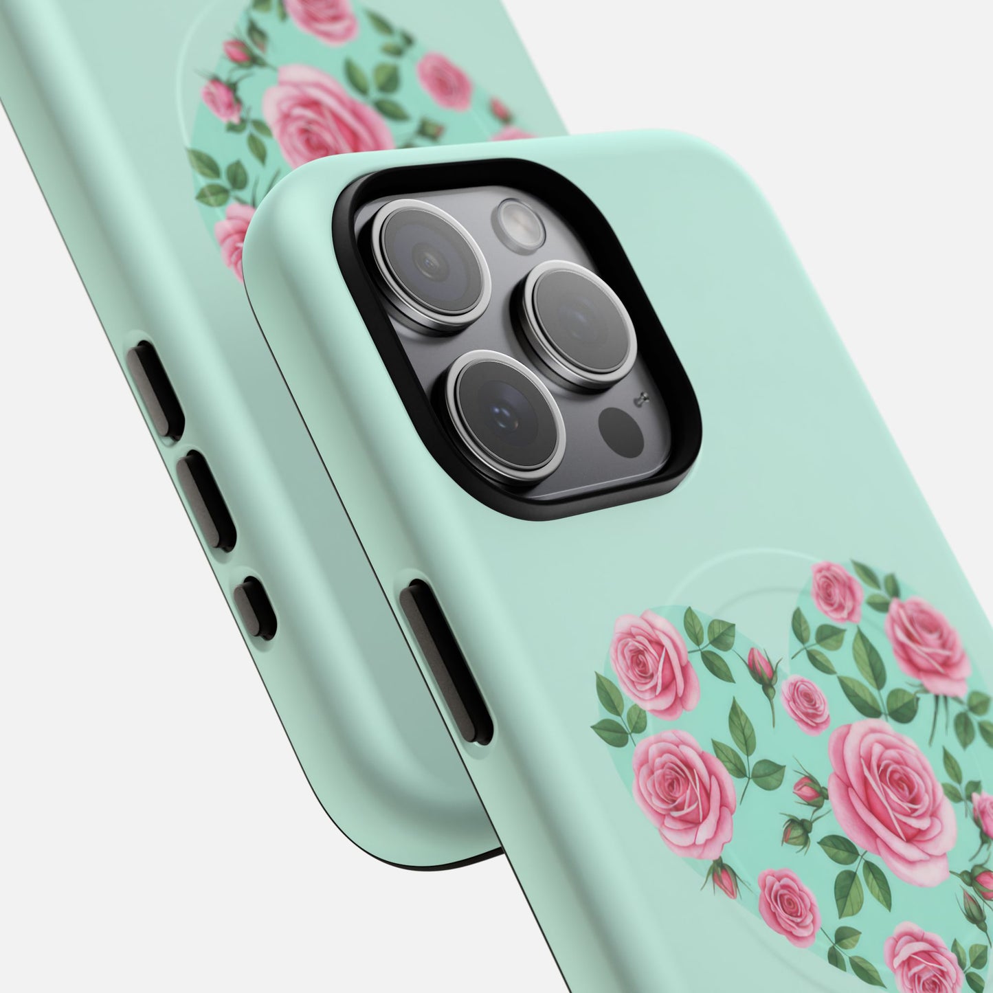 Floral Heart & Mint Rose iPhone Case — Tough Magnetic | MagSafe Compatible