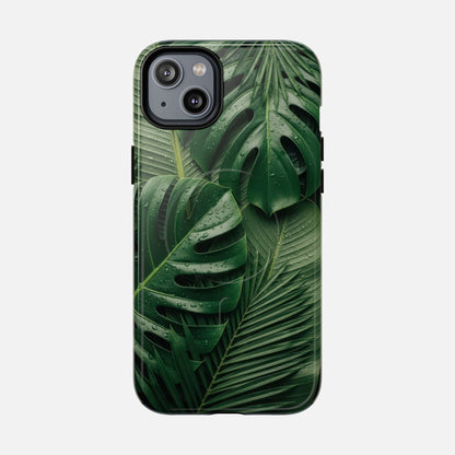 Tropical Monstera Magnetic Phone Case — Tough Protective iPhone Cover iPhone 14 Plus Glossy Phone Case