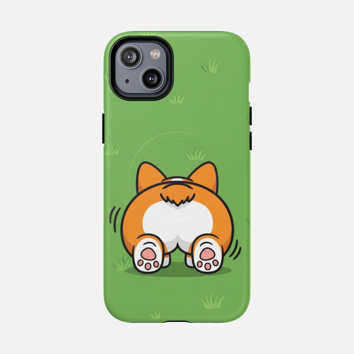 Corgi Butt With Cute Green iPhone Case — Tough Magnetic | MagSafe Compatible