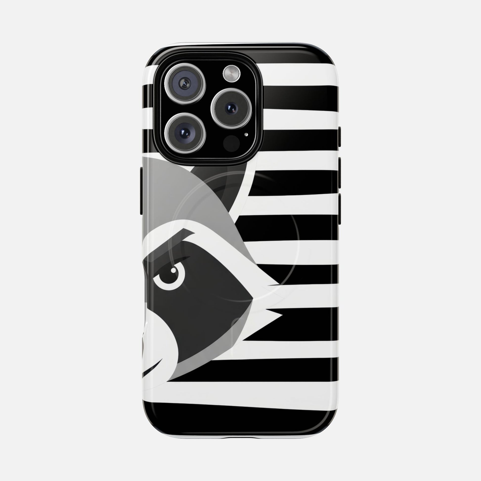 Raccoon Stripe Tough Magnetic Phone Case — Black & White Animal Design iPhone 16 Pro Glossy Phone Case