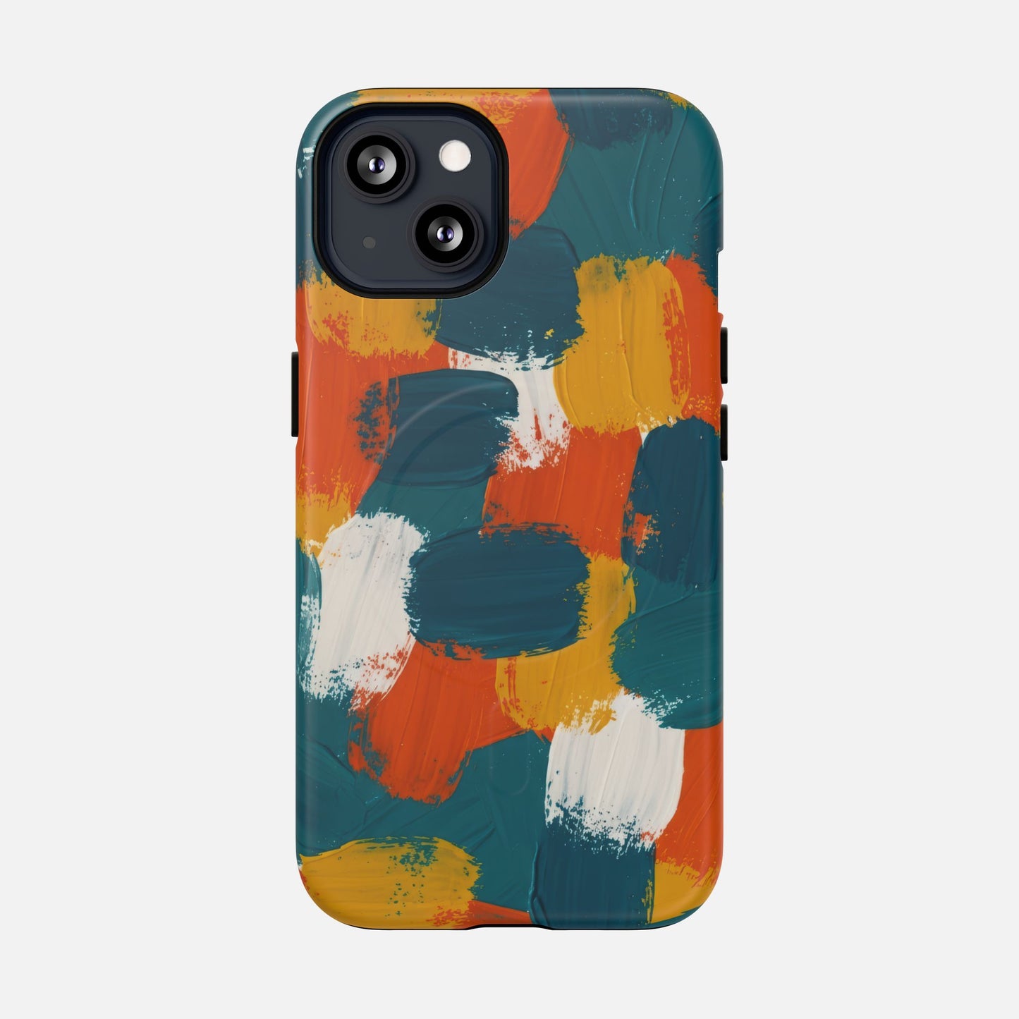 Abstract Brushstroke Colorful Teal, Orange & Mustard iPhone Case — Tough Magnetic | MagSafe Compatible