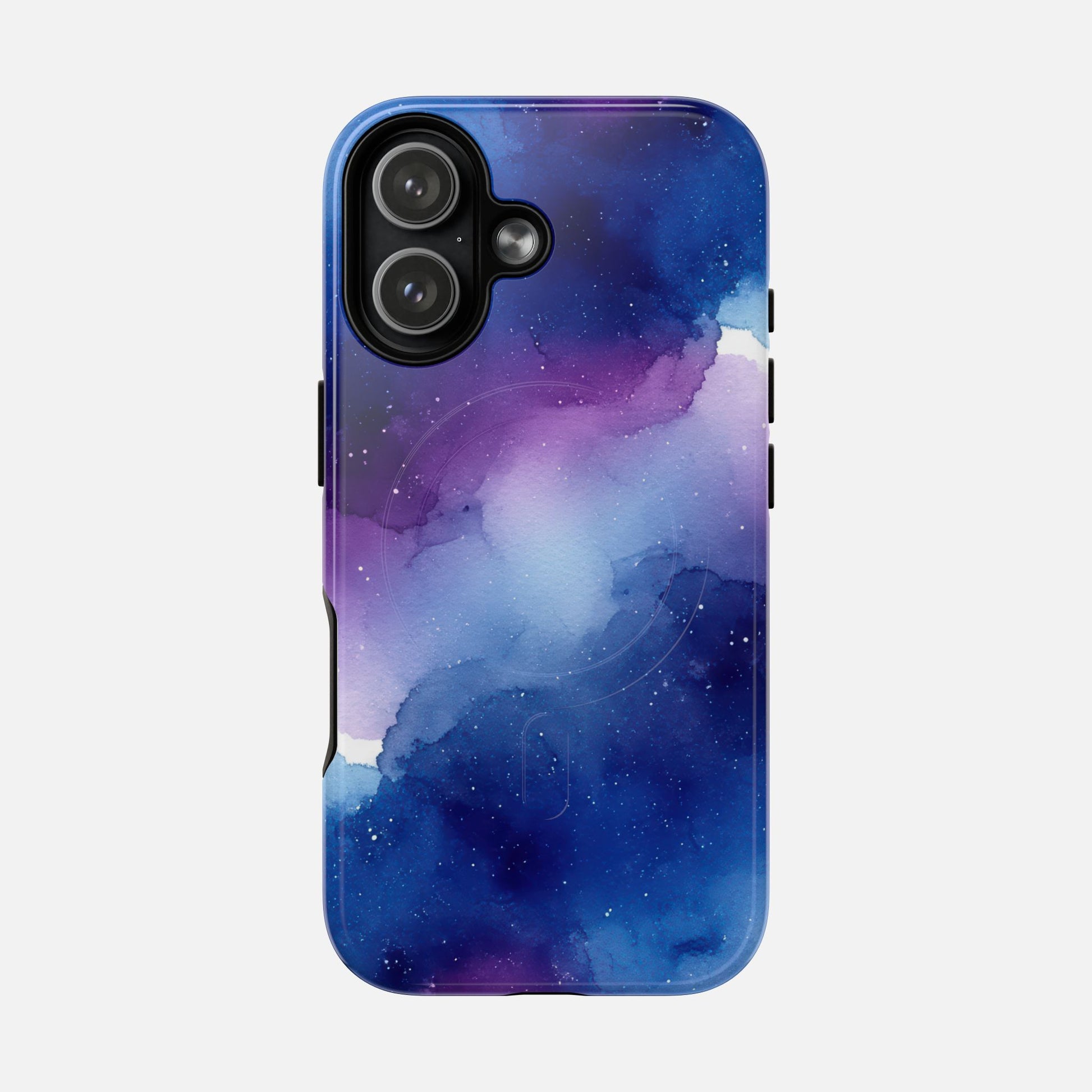 Galaxy Watercolor Tough Magnetic Phone Case — Blue Purple Nebula MagSafe Cover iPhone 17 Glossy Phone Case