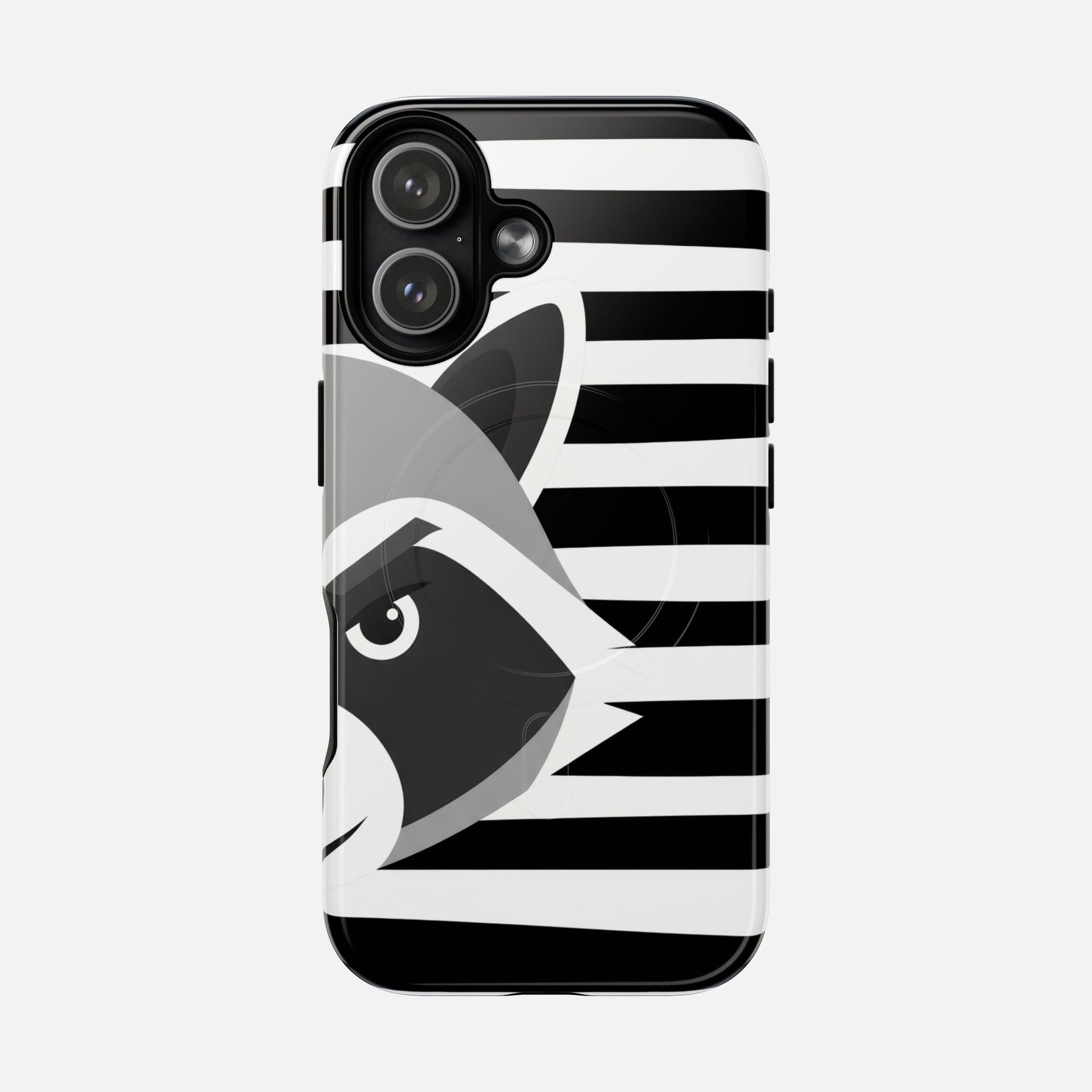 Raccoon Stripe Tough Magnetic Phone Case — Black & White Animal Design iPhone 17 Glossy Phone Case