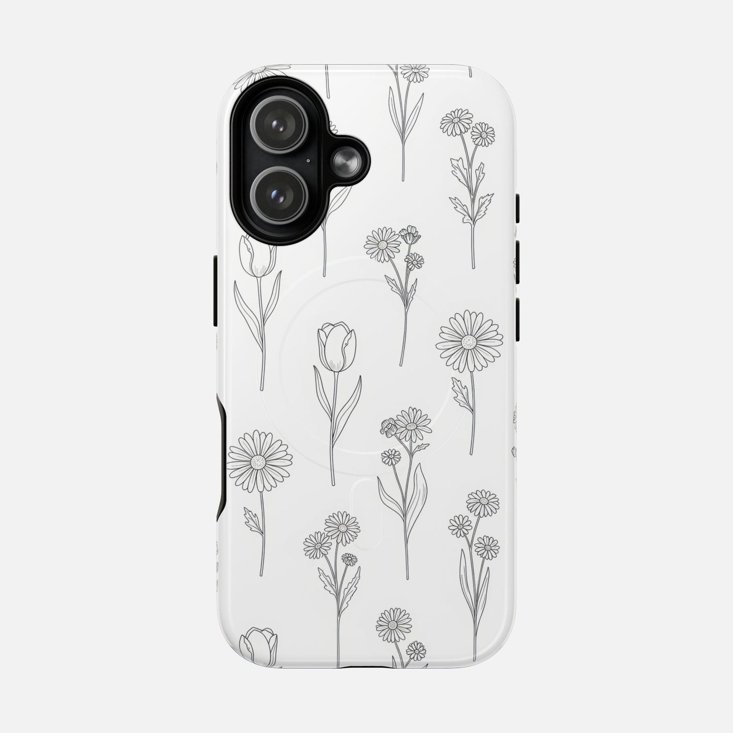 Floral Sketch Tough Magnetic Phone Case — Minimal Black Line Flower Design iPhone 17 Glossy Phone Case