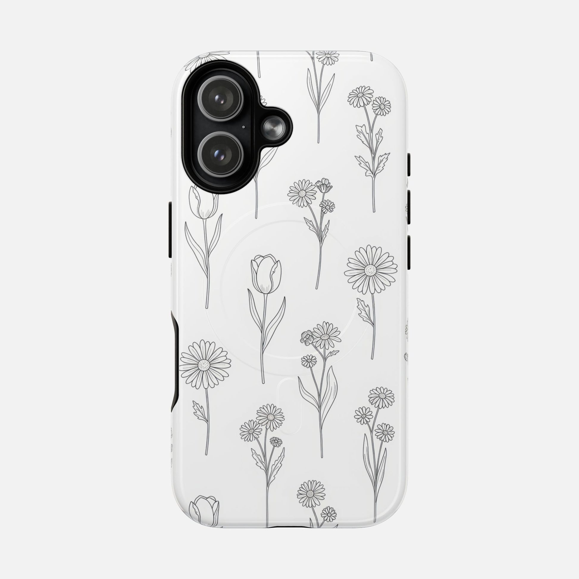 Floral Sketch Tough Magnetic Phone Case — Minimal Black Line Flower Design iPhone 17 Glossy Phone Case