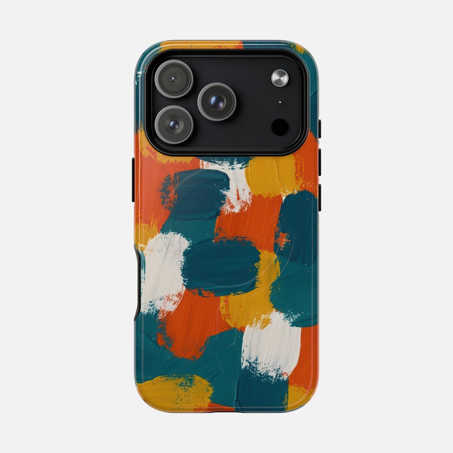 Abstract Brushstroke Colorful Teal, Orange & Mustard iPhone Case — Tough Magnetic | MagSafe Compatible