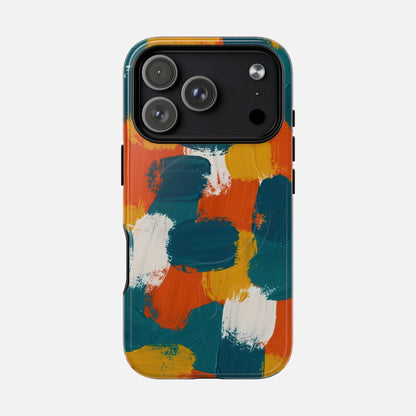 Abstract Brushstroke Colorful Teal, Orange & Mustard iPhone Case — Tough Magnetic | MagSafe Compatible
