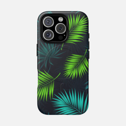 Tropical Palm Tough Magnetic Phone Case — Protective Magnetic iPhone Cover with Green Leaf Design iPhone 16 Pro Matte Phone Case