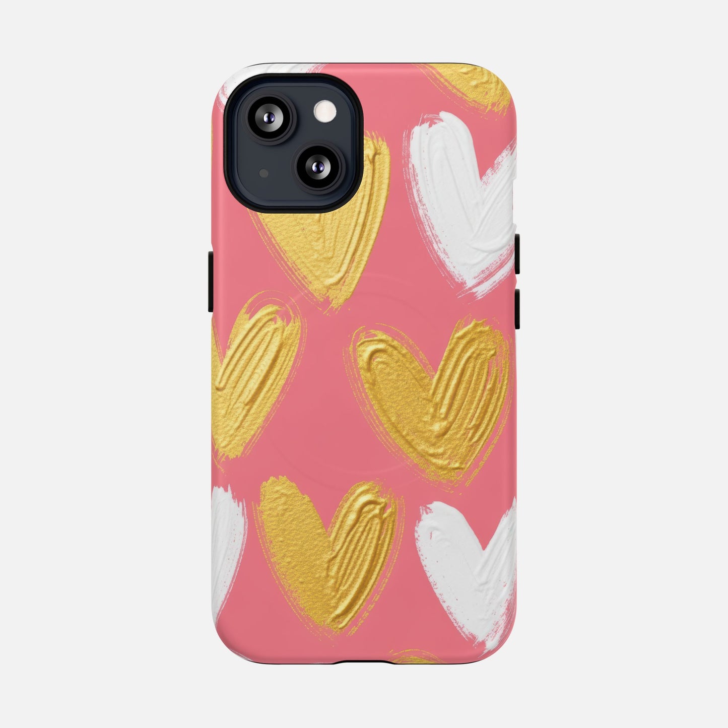 Phone Case — Pink Gold & White Heart Tough Magnetic Case iPhone 13 Matte Phone Case