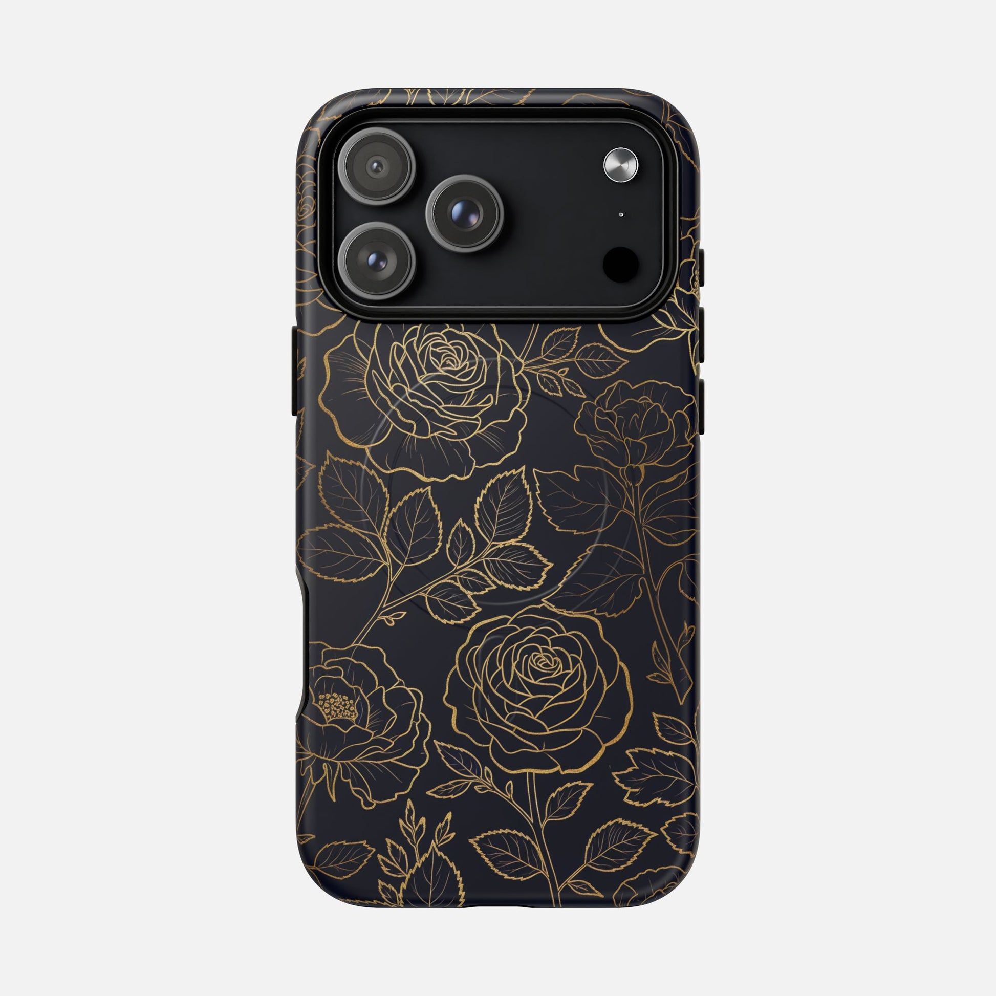 Floral Gold Outline Tough Magnetic Case — Elegant Black Rose Phone Cover iPhone 17 Pro Max Matte Phone Case