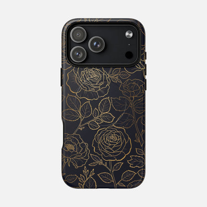 Floral Gold Outline Tough Magnetic Case — Elegant Black Rose Phone Cover iPhone 17 Pro Max Matte Phone Case