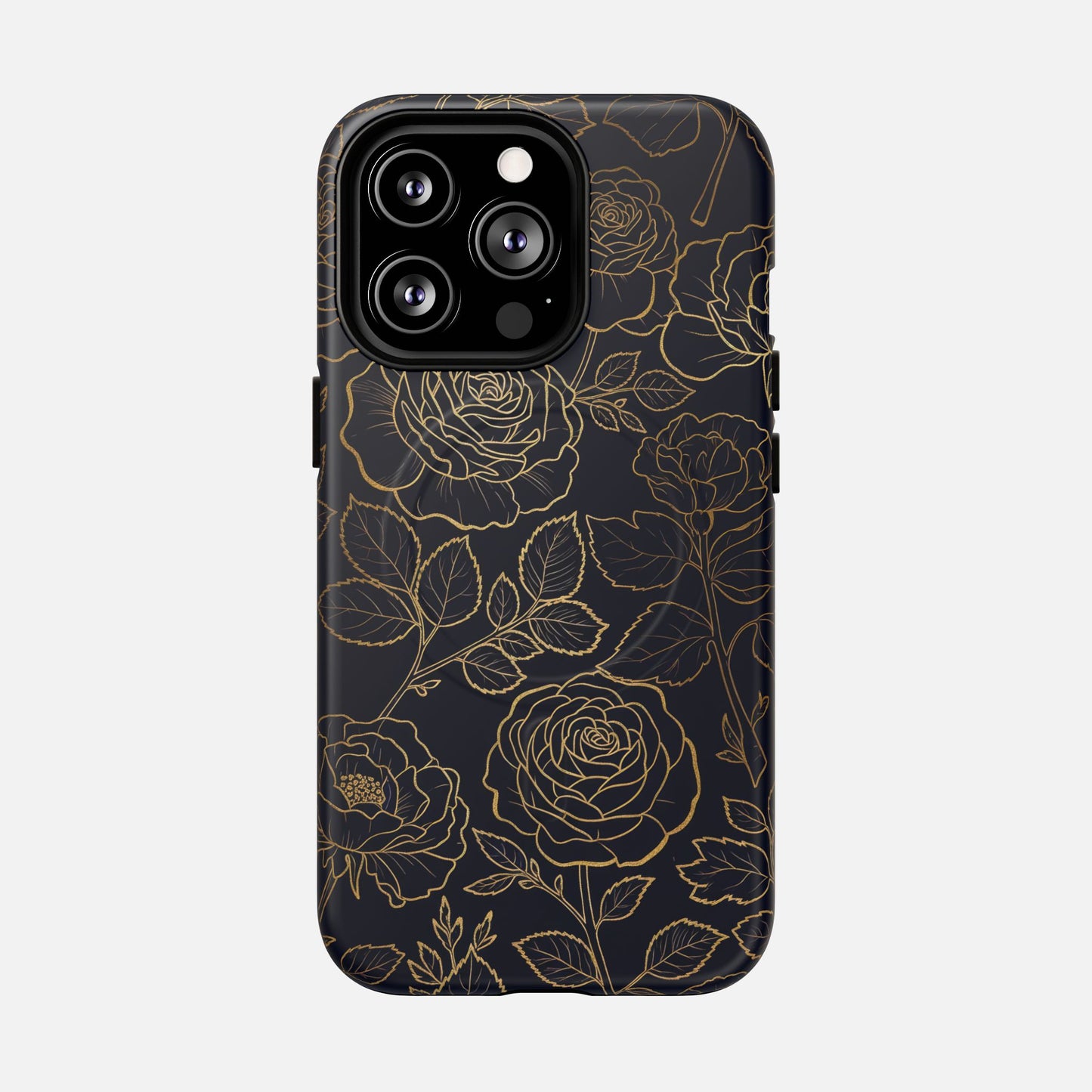Floral Gold Outline Tough Magnetic Case — Elegant Black Rose Phone Cover iPhone 13 Pro Matte Phone Case