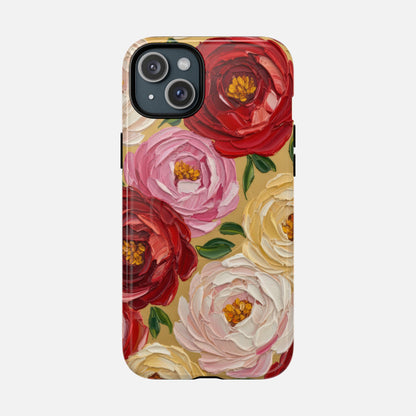 Floral Camellia Tough Magnetic Phone Case — Protective Magnetic iPhone Cover with Rose & Blush Blooms iPhone 15 Plus Glossy Phone Case
