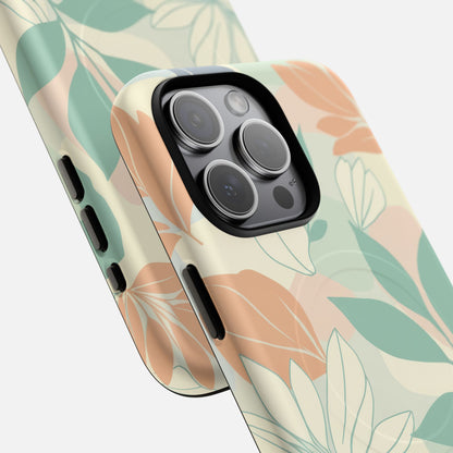 Floral Pastel With Soft Green & Peach Botanical Design iPhone Case — Tough Magnetic | MagSafe Compatible