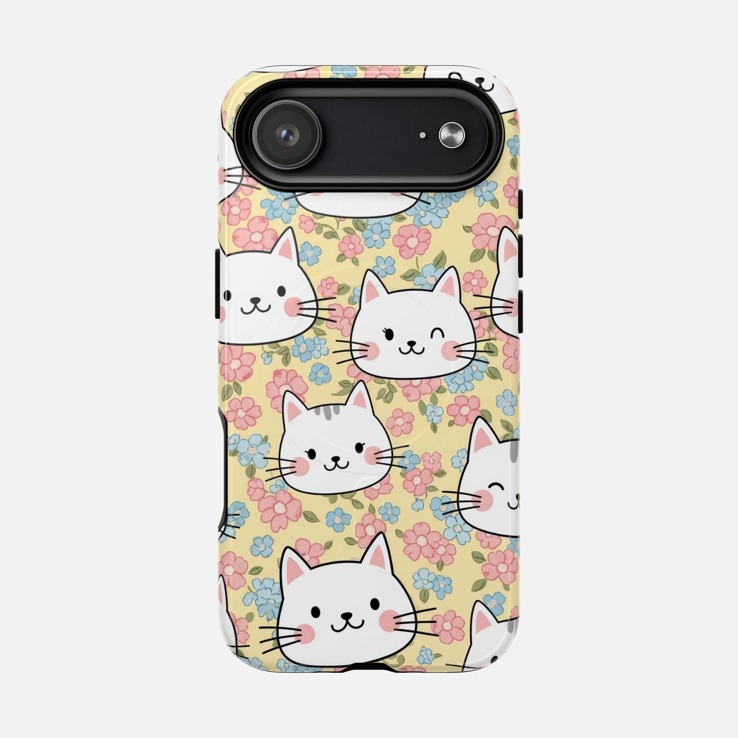 Cute Floral Cat iPhone Case — Tough Magnetic | MagSafe Compatible
