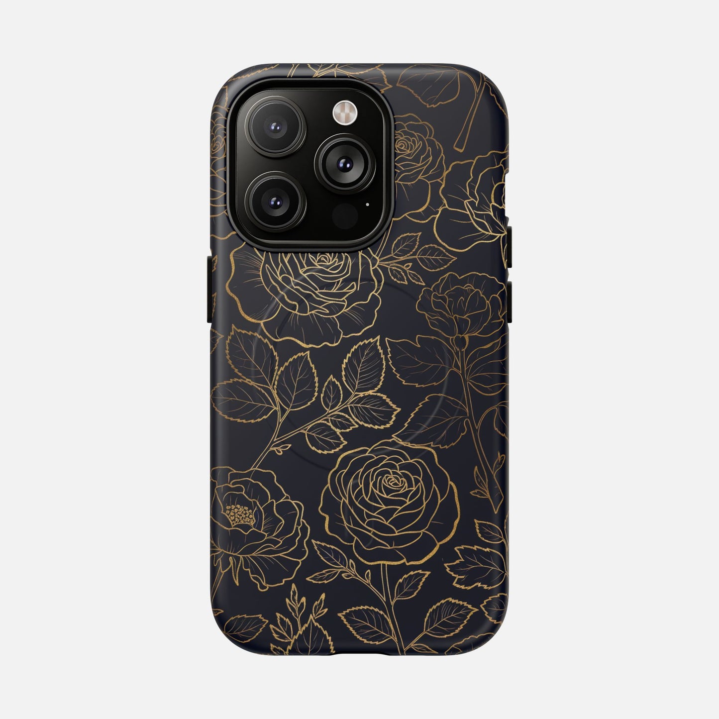 Floral Gold Outline Tough Magnetic Case — Elegant Black Rose Phone Cover iPhone 14 Pro Matte Phone Case