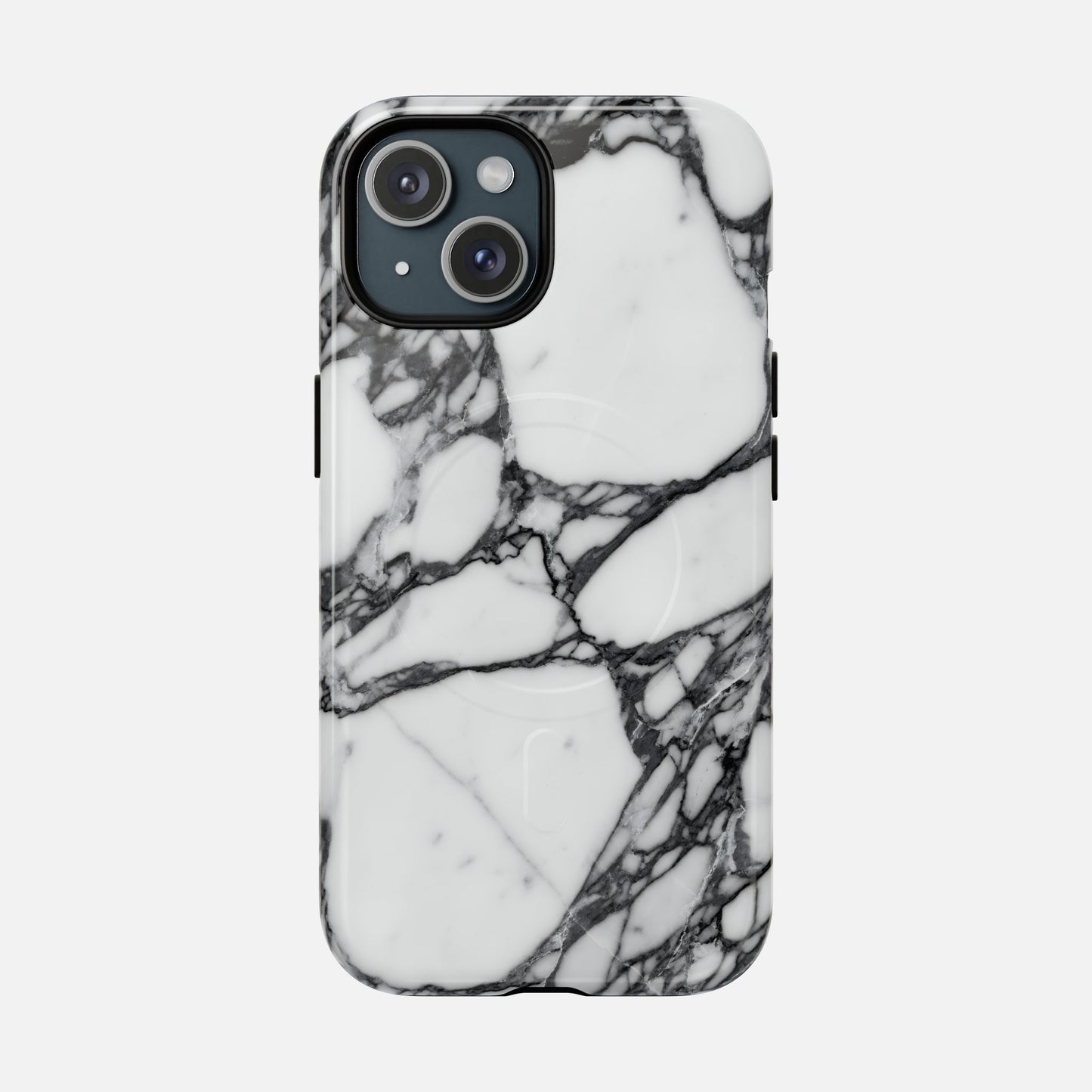 White and black marble design phone case with dual camera cutout
