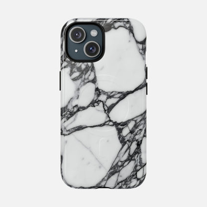 White and black marble design phone case with dual camera cutout
