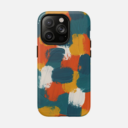 Abstract Brushstroke Colorful Teal, Orange & Mustard iPhone Case — Tough Magnetic | MagSafe Compatible