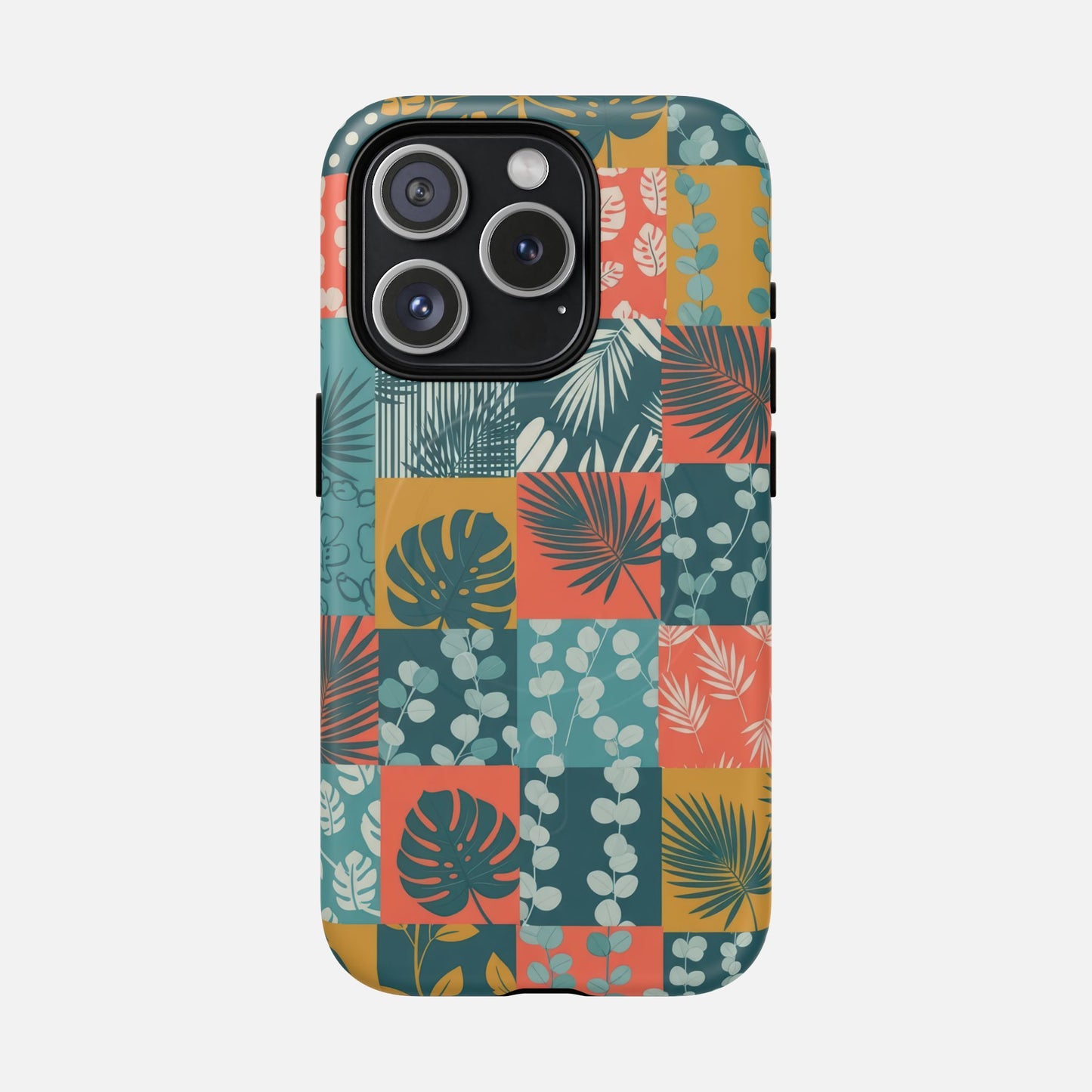 Tropical Patchwork Tough Magnetic Phone Case iPhone 15 Pro Matte Phone Case